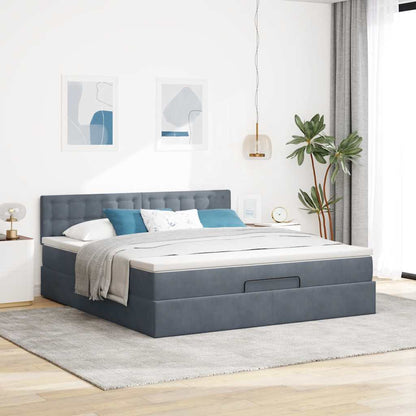 Osmanský Rám Postele S Matrací Tmavě Šedá 160X200Cm Samet
