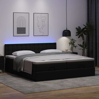 Osmanský Postel S Matracemi&Led Černá 160X200Cm Umělá Kůže
