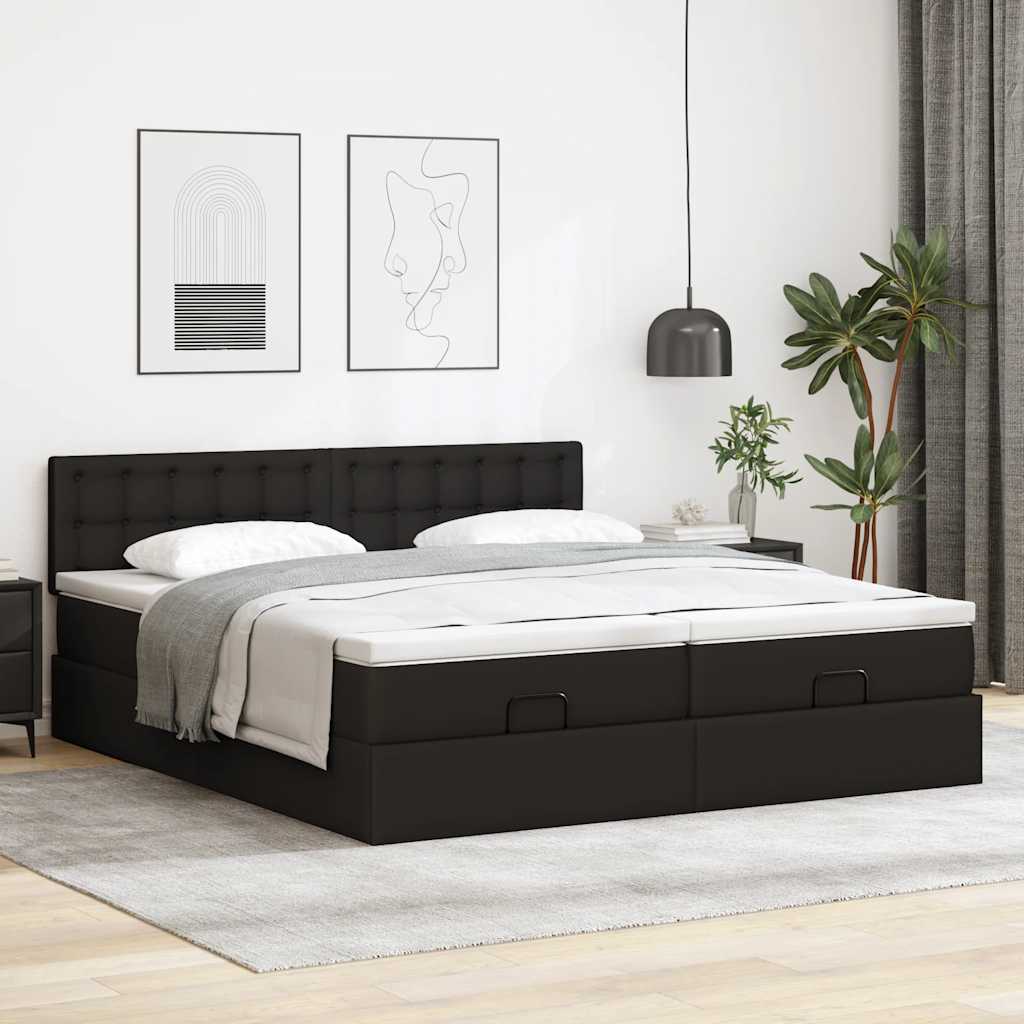 Osmanský Postel S Matracemi&Led Černá 160X200Cm Umělá Kůže
