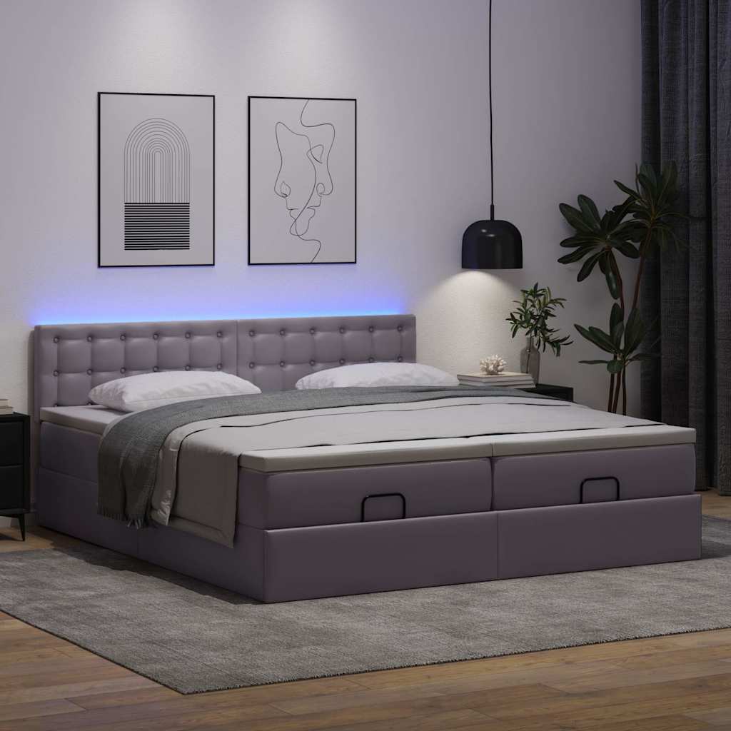 Osmanský Postel S Matracemi&Led Šedá 160X200Cm Umělá Kůže
