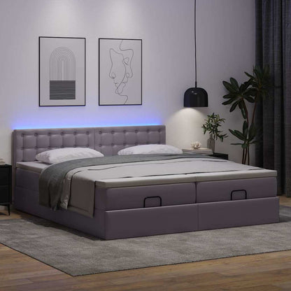 Osmanský Postel S Matracemi&Led Šedá 160X200Cm Umělá Kůže
