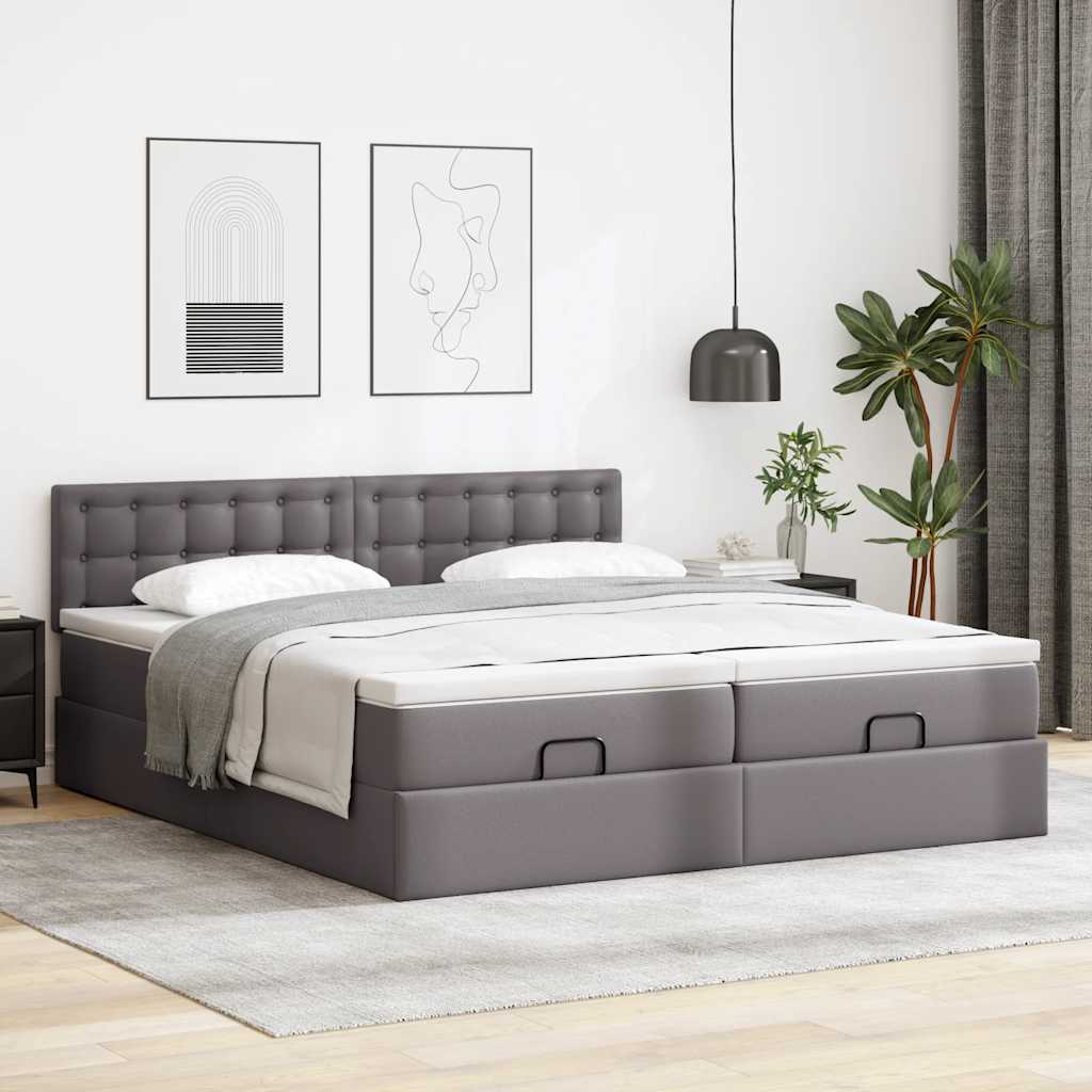 Osmanský Postel S Matracemi&Led Šedá 160X200Cm Umělá Kůže