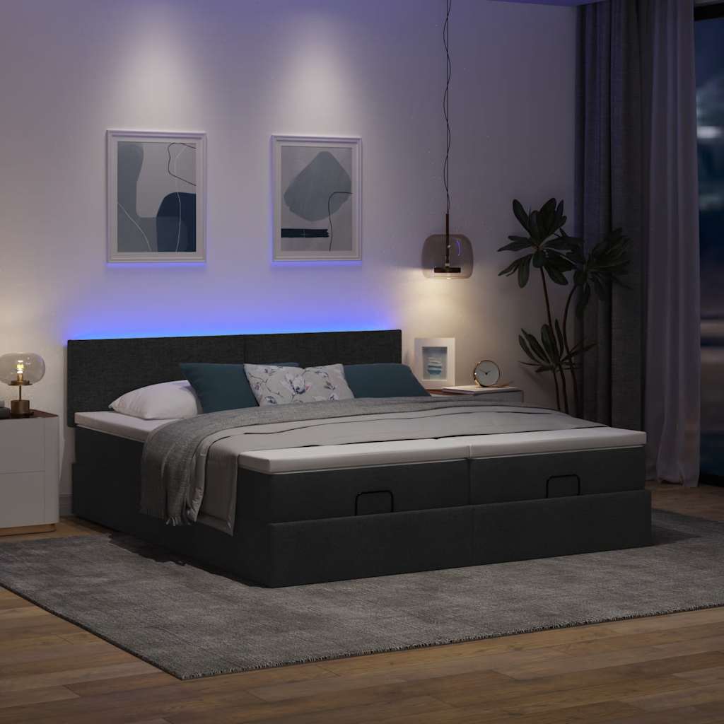 Osmanský Rám Postele S Matrací Černá 160X200Cm Textil