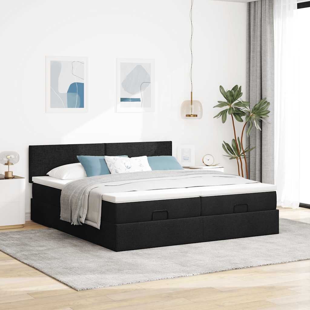 Osmanský Rám Postele S Matrací Černá 160X200Cm Textil