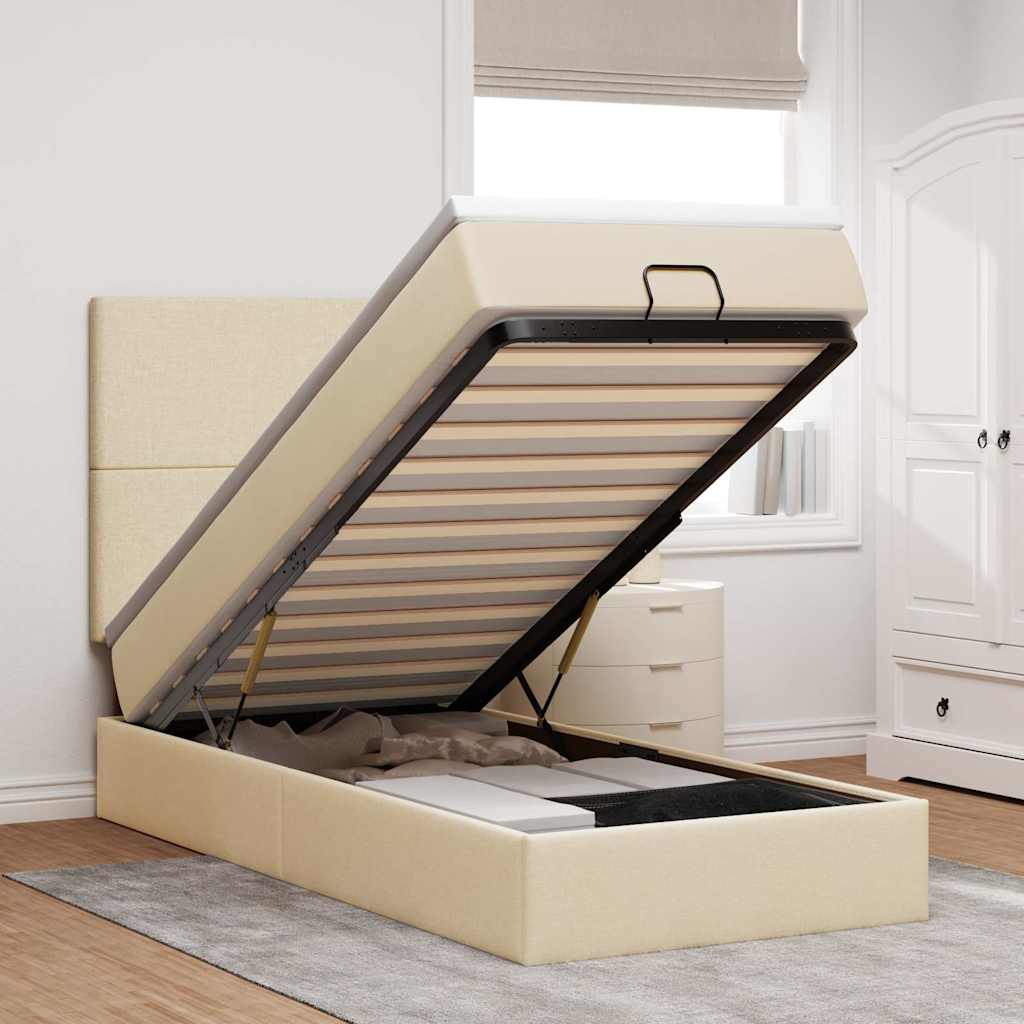 Osmanský Postel S Matrací Krémově Textil Krémová