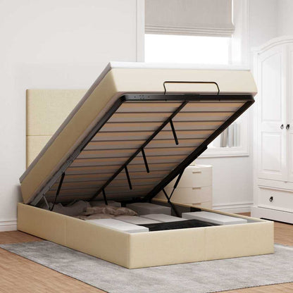 Osmanský Postel S Matrací Krémově Textil Krémová