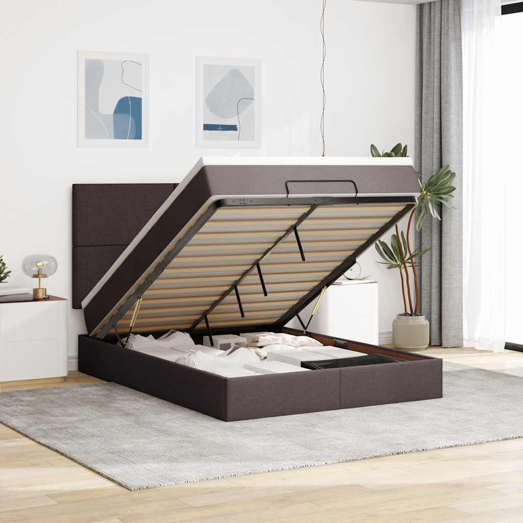 Osmanský Rám Postele S Matrací Tmavě Šedá 90X190Cm Textil Tmavě Hnědá