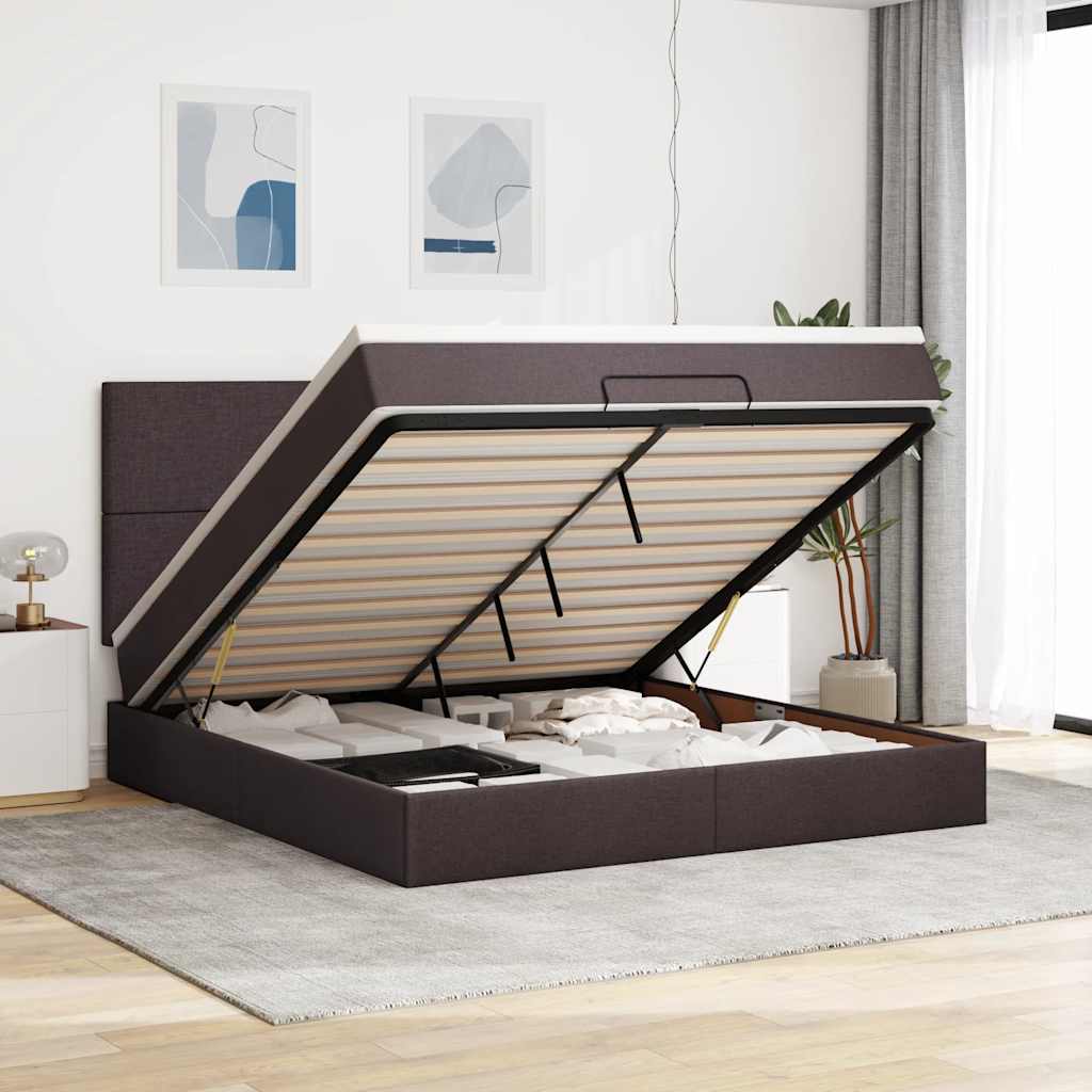 Osmanský Rám Postele S Matrací Tmavě Šedá 90X190Cm Textil Tmavě Hnědá
