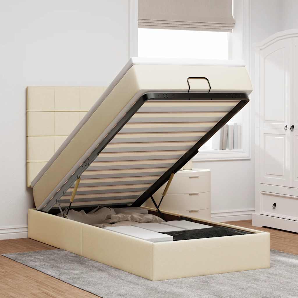 Osmanský Postel S Matrací Krémově Textil Krémová