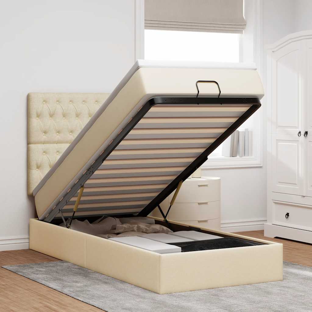 Osmanský Postel S Matrací Krémově Textil Krémová