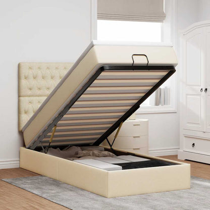 Osmanský Postel S Matrací Krémově Textil Krémová