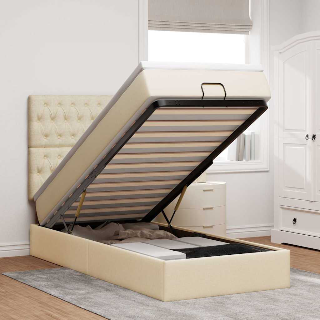 Osmanský Postel S Matrací Krémově Textil Krémová