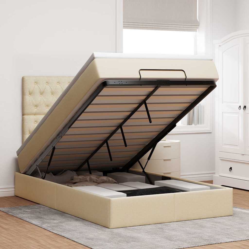 Osmanský Postel S Matrací Krémově Textil Krémová