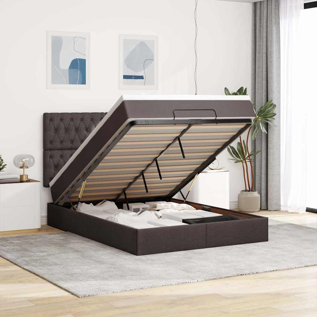 Osmanský Rám Postele S Matrací Tmavě Šedá 90X190Cm Textil Tmavě Hnědá