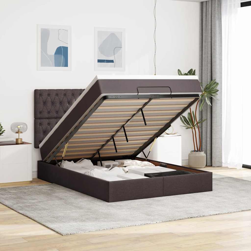 Osmanský Rám Postele S Matrací Tmavě Šedá 90X190Cm Textil Tmavě Hnědá