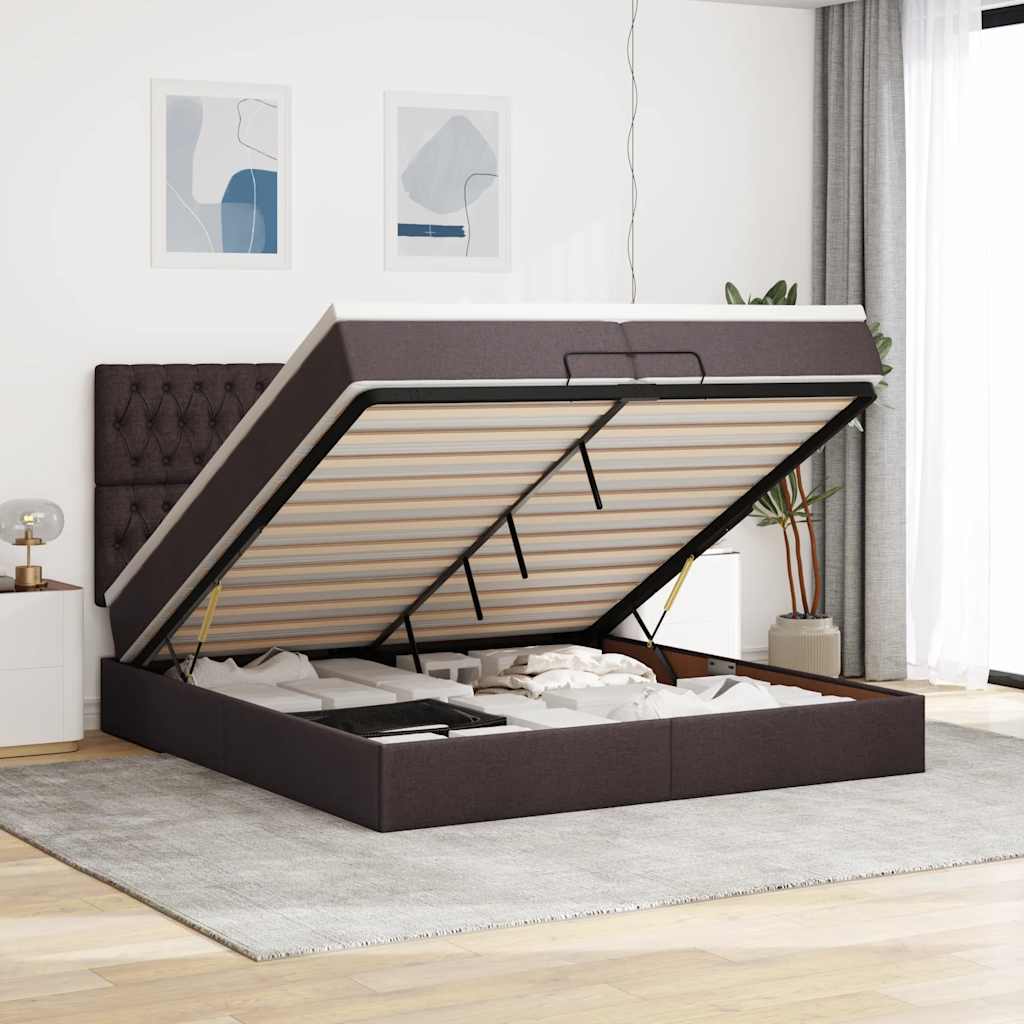 Osmanský Rám Postele S Matrací Tmavě Šedá 90X190Cm Textil Tmavě Hnědá