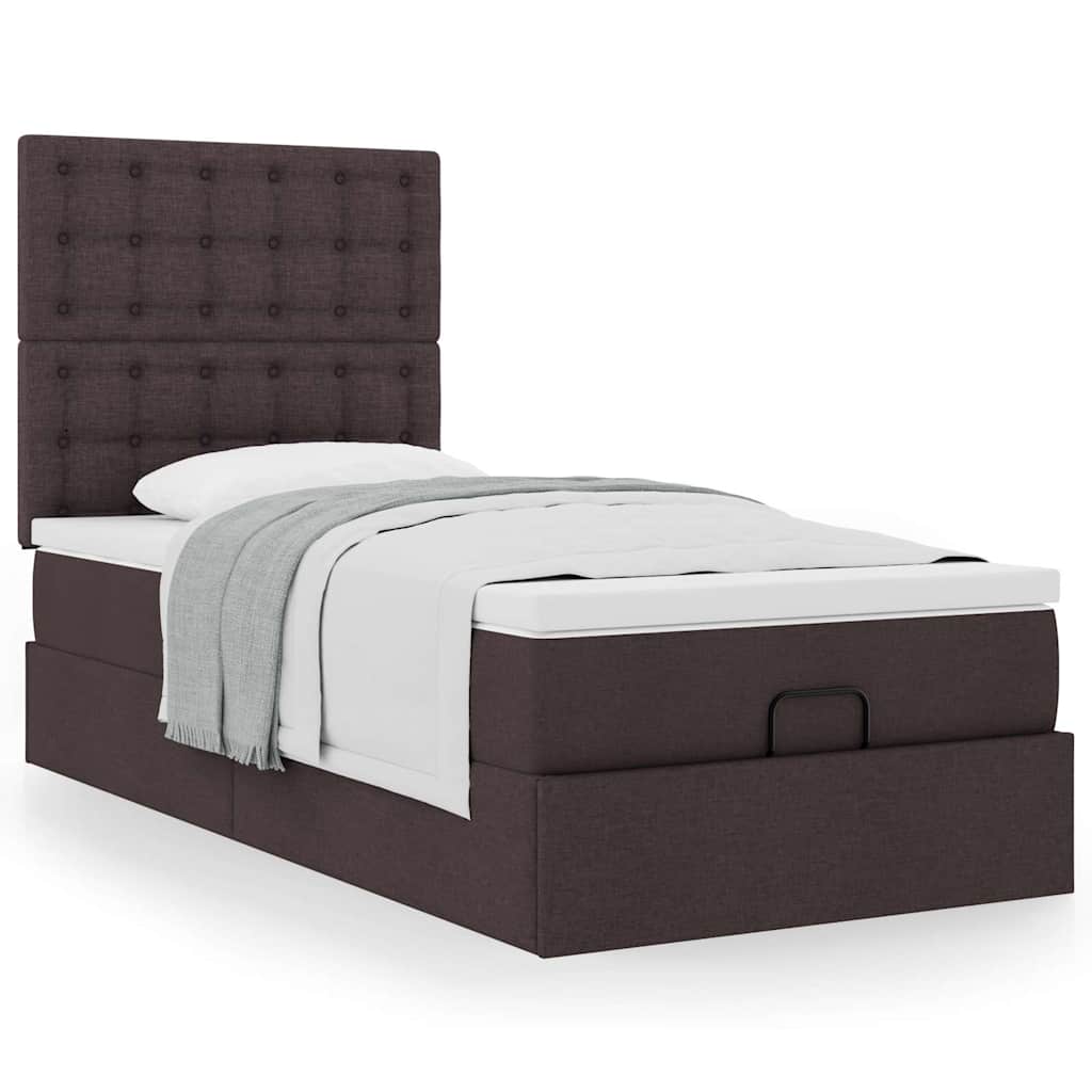 Osmanský Rám Postele S Matrací Tmavě Šedá 90X190Cm Textil Tmavě Hnědá