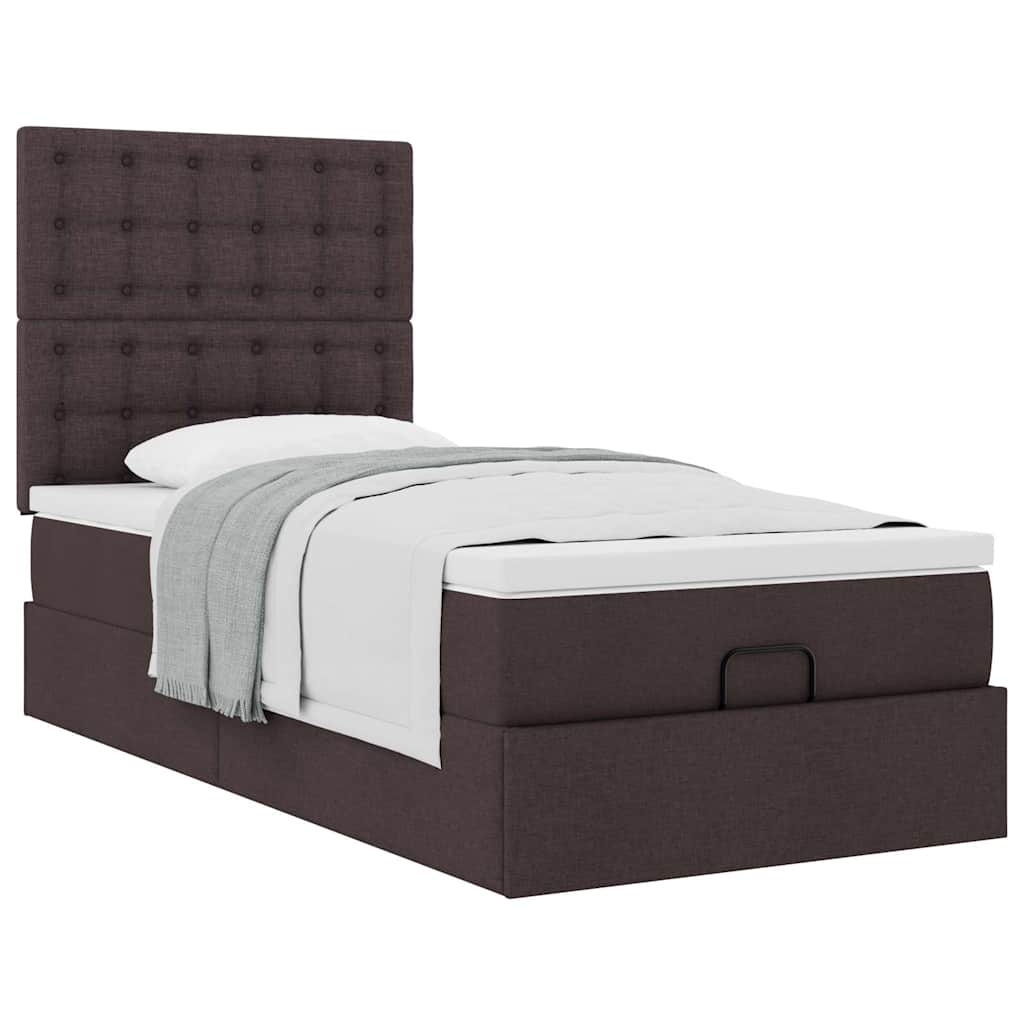 Osmanský Rám Postele S Matrací Tmavě Šedá 90X190Cm Textil Tmavě Hnědá