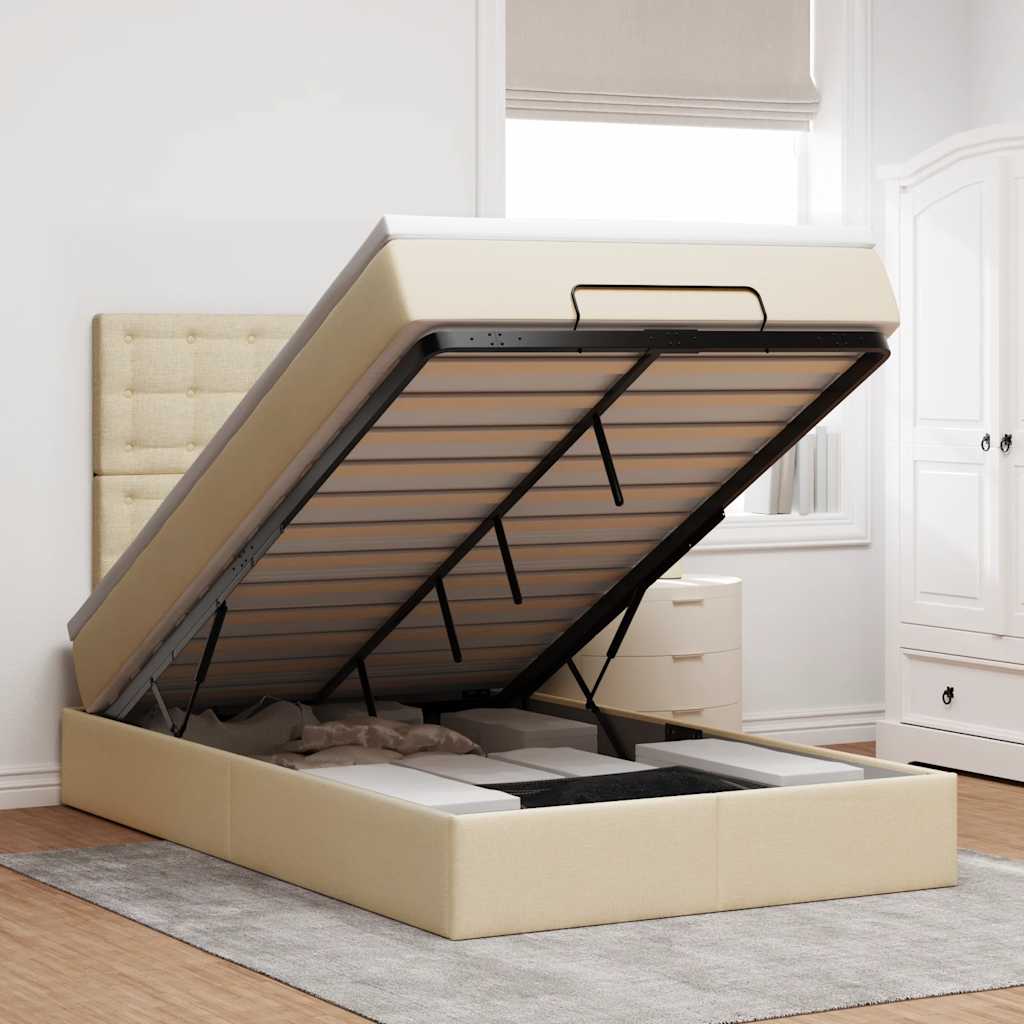 Osmanský Postel S Matrací Krémově Textil Krémová