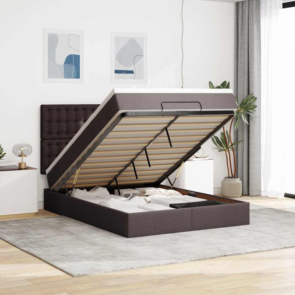 Osmanský Rám Postele S Matrací Tmavě Šedá 90X190Cm Textil Tmavě Hnědá