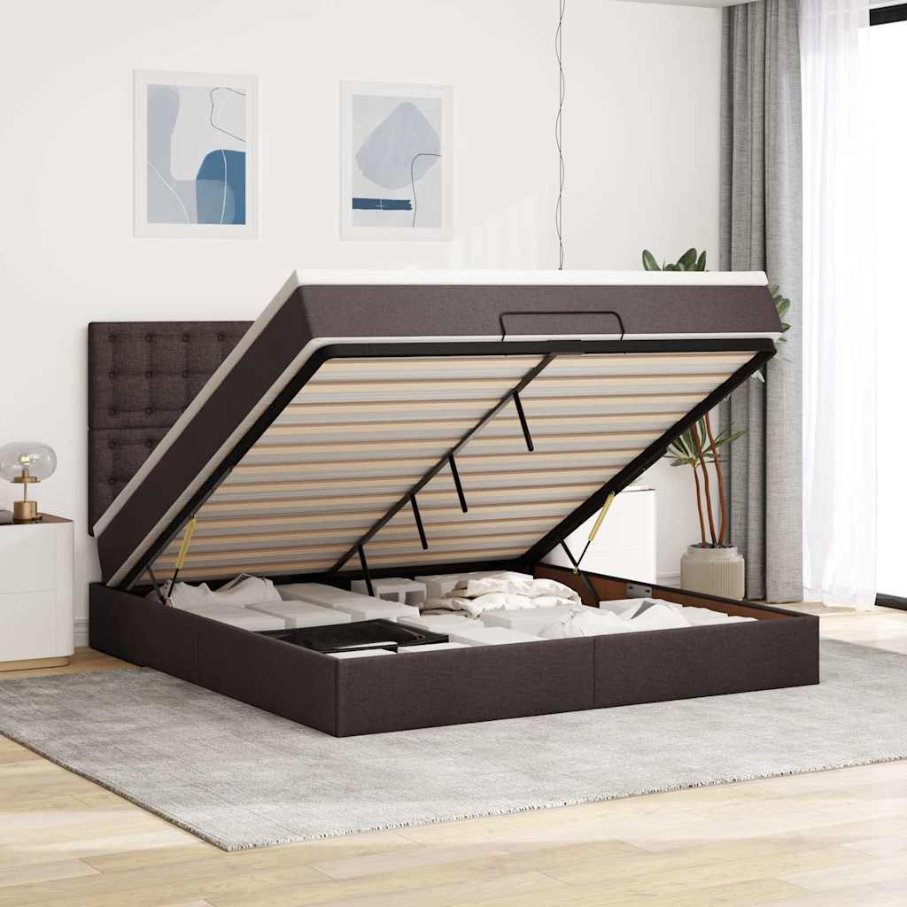 Osmanský Rám Postele S Matrací Tmavě Šedá 90X190Cm Textil Tmavě Hnědá
