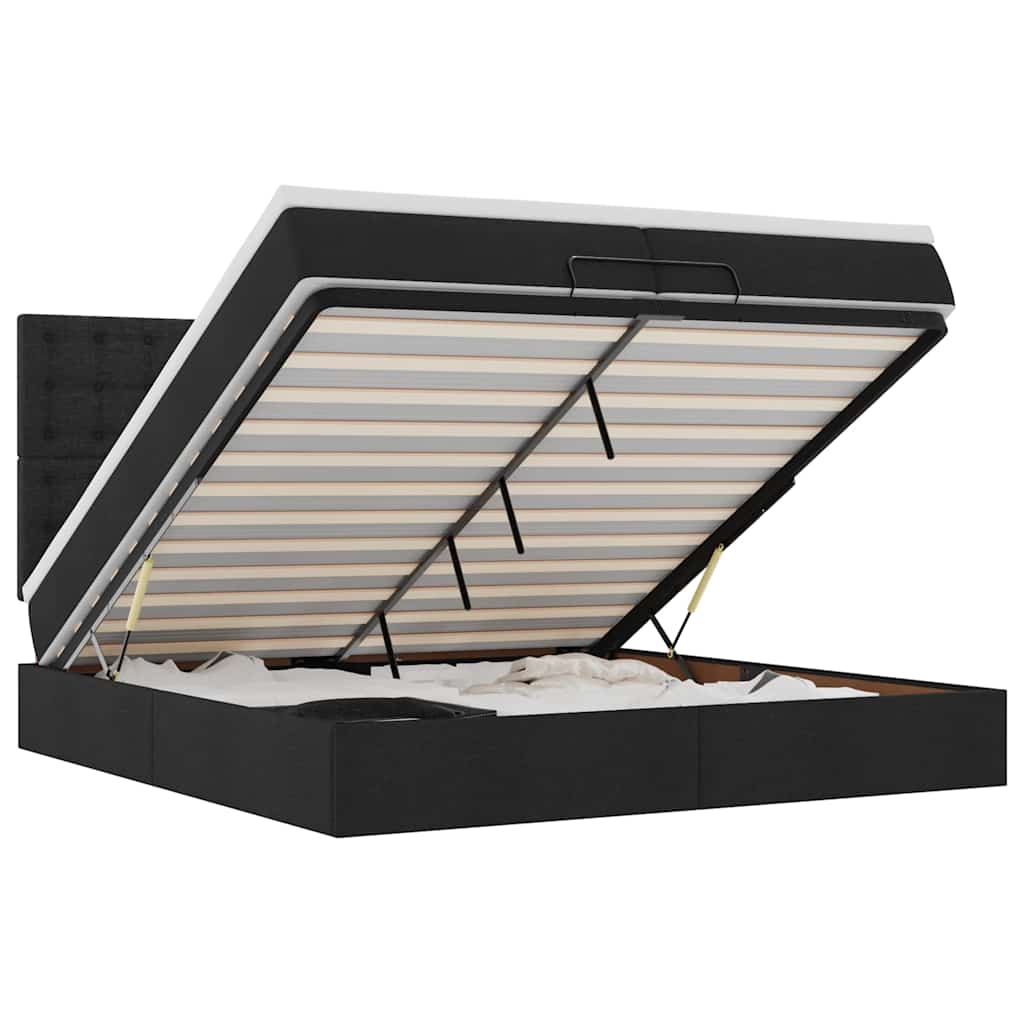 Osmanský Rám Postele S Matrací Černý 200X200Cm Textil Černá