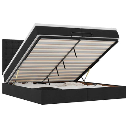 Osmanský Rám Postele S Matrací Černý 200X200Cm Textil Černá