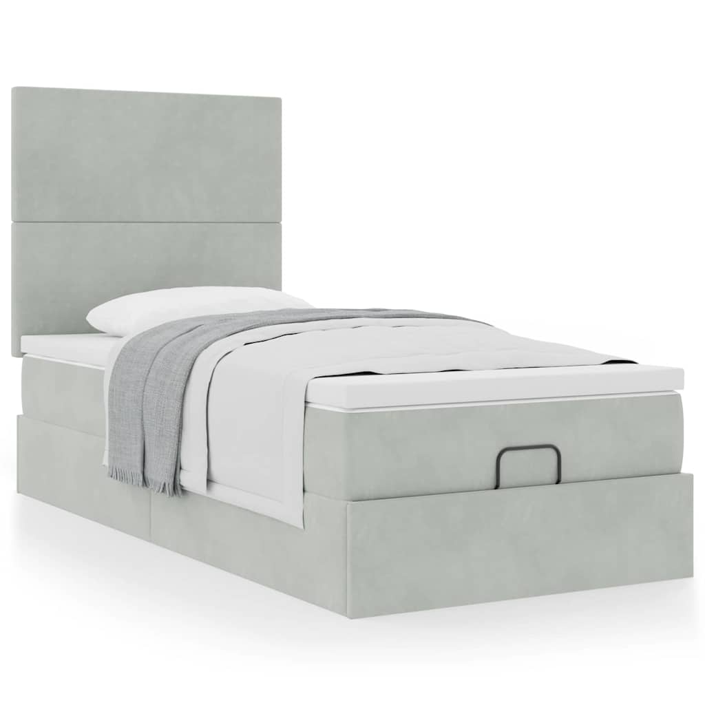 Osmanský Rám Postele S Matracemi 80X200Cm Samet Světle Šedá