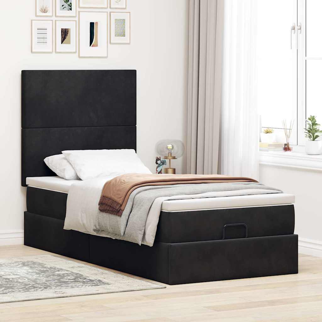 Osmanský Rám Postele S Matracemi Černá 80X200Cm Samet Černá