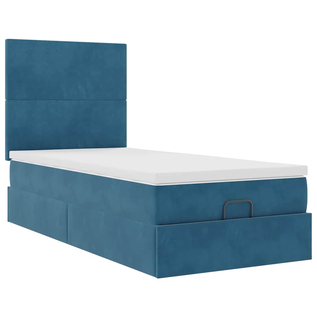 Osmanský Rám Postele S Matracemi Tmavě Modrá 90X200Cm Samet Tmavě Moddrá