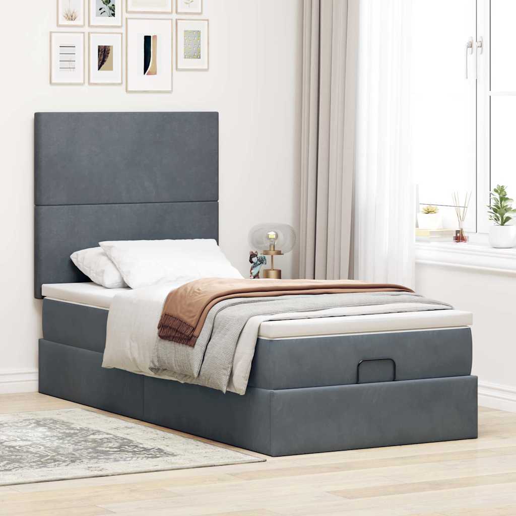 Osmanský Rám Postele S Matracemi 100X200Cm Samet Tmavě Šedá