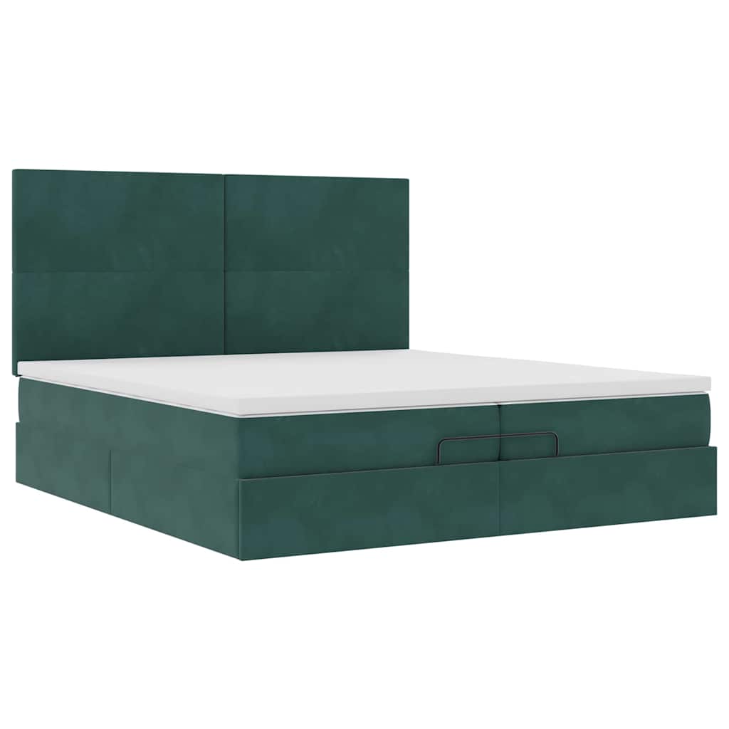 Osmanský Rám Postele S Matrací Tmavě Zelená 200X200Cm Samet
