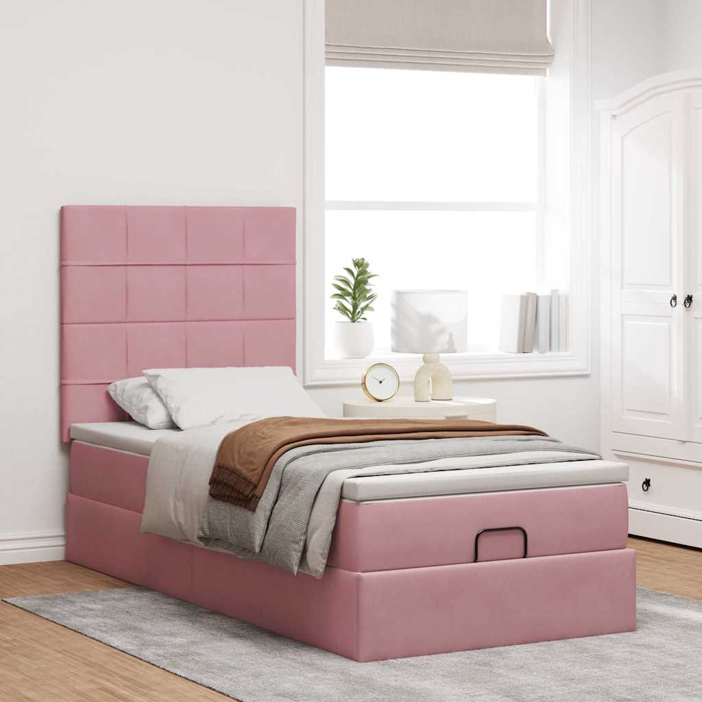 Osmanský Rám Postele S Matracemi 80X200Cm Samet Růžová