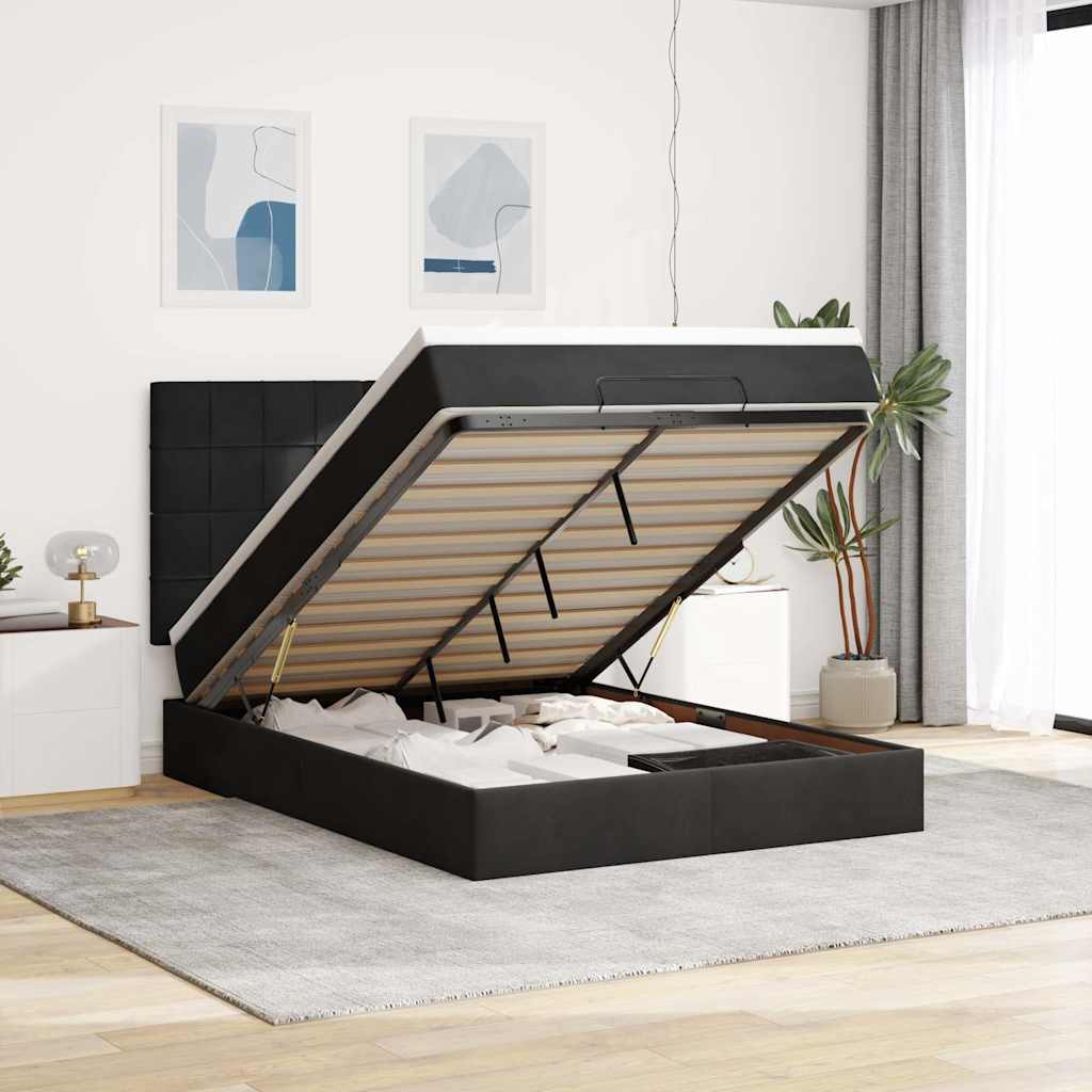 Osmanský Rám Postele S Matracemi Černá 80X200Cm Samet Černá