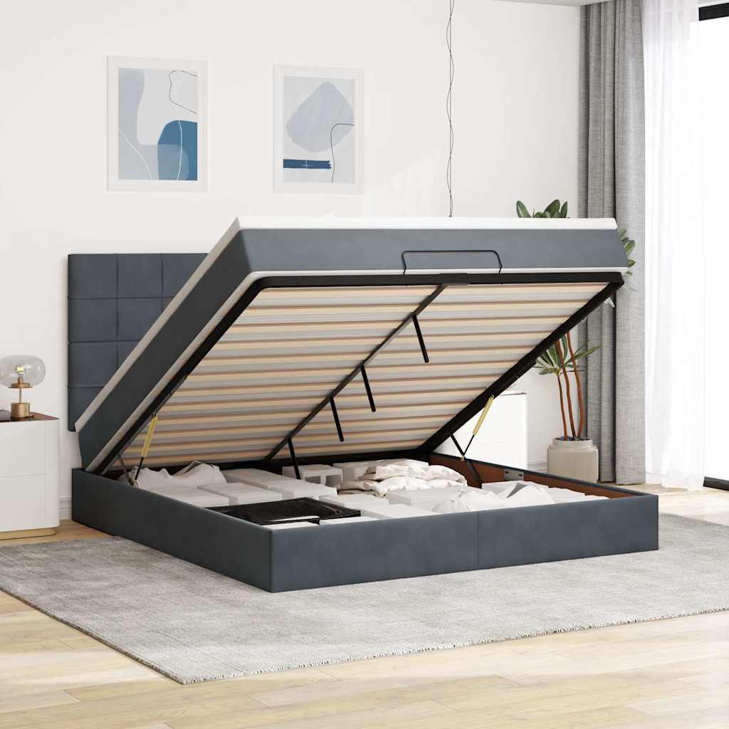 Osmanský Rám Postele S Matracemi 100X200Cm Samet Tmavě Šedá
