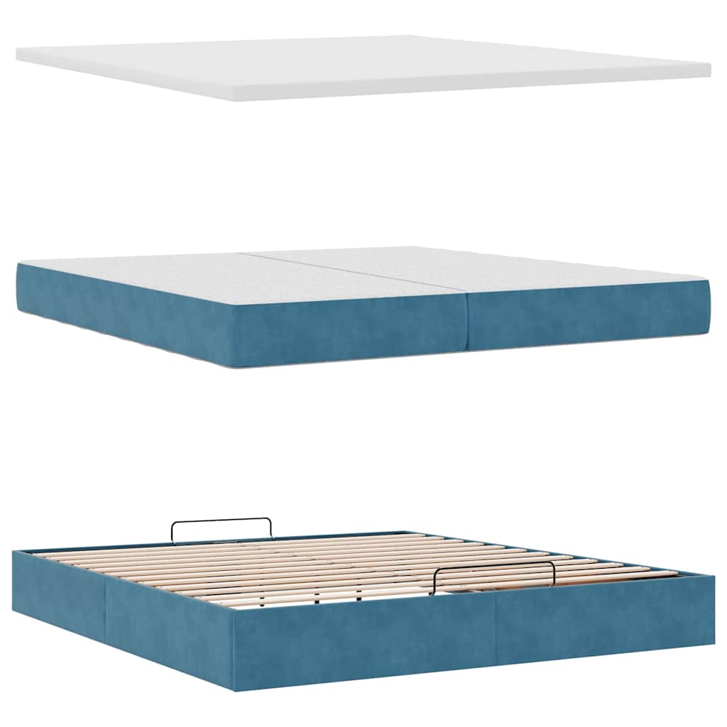 Osmanský Rám Postele S Matrací Tmavě Modrý 200X200Cm Samet