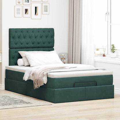 Osmanský Rám Postele S Matracemi Tmavě Zelená 120X200Cm Samet