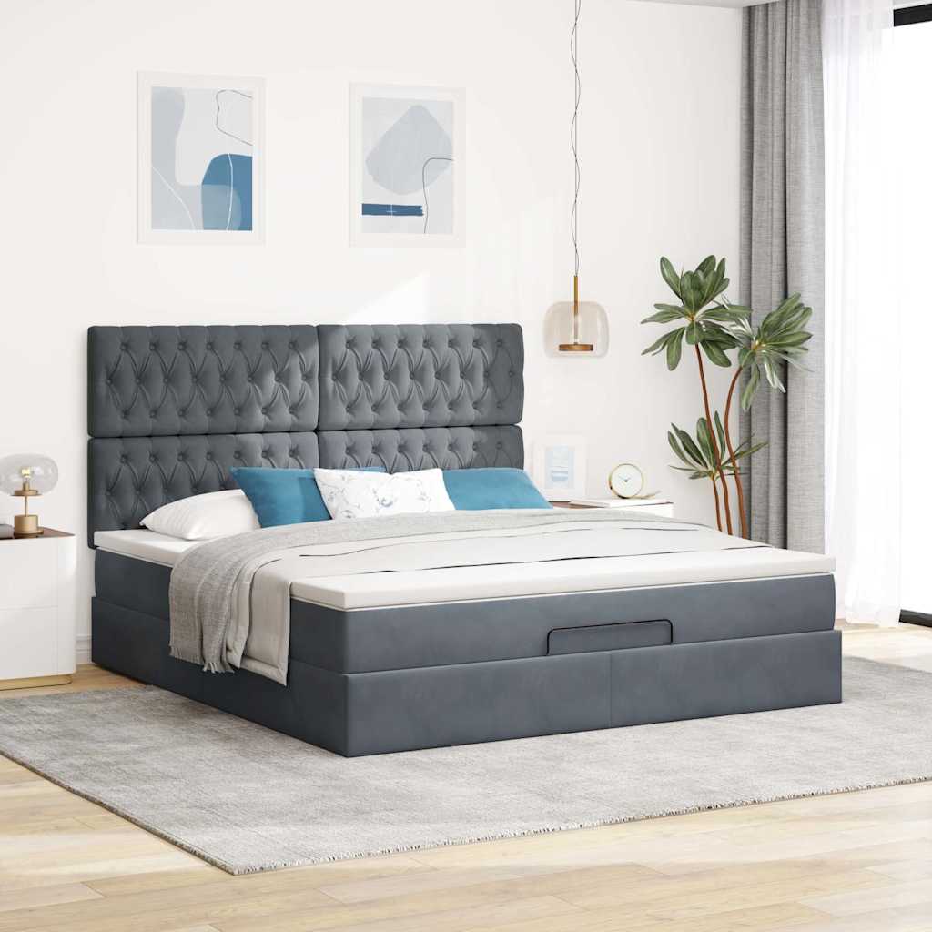 Osmanský Rám Postele S Matracíes Tmavě Šedá 160X200Cm Samet