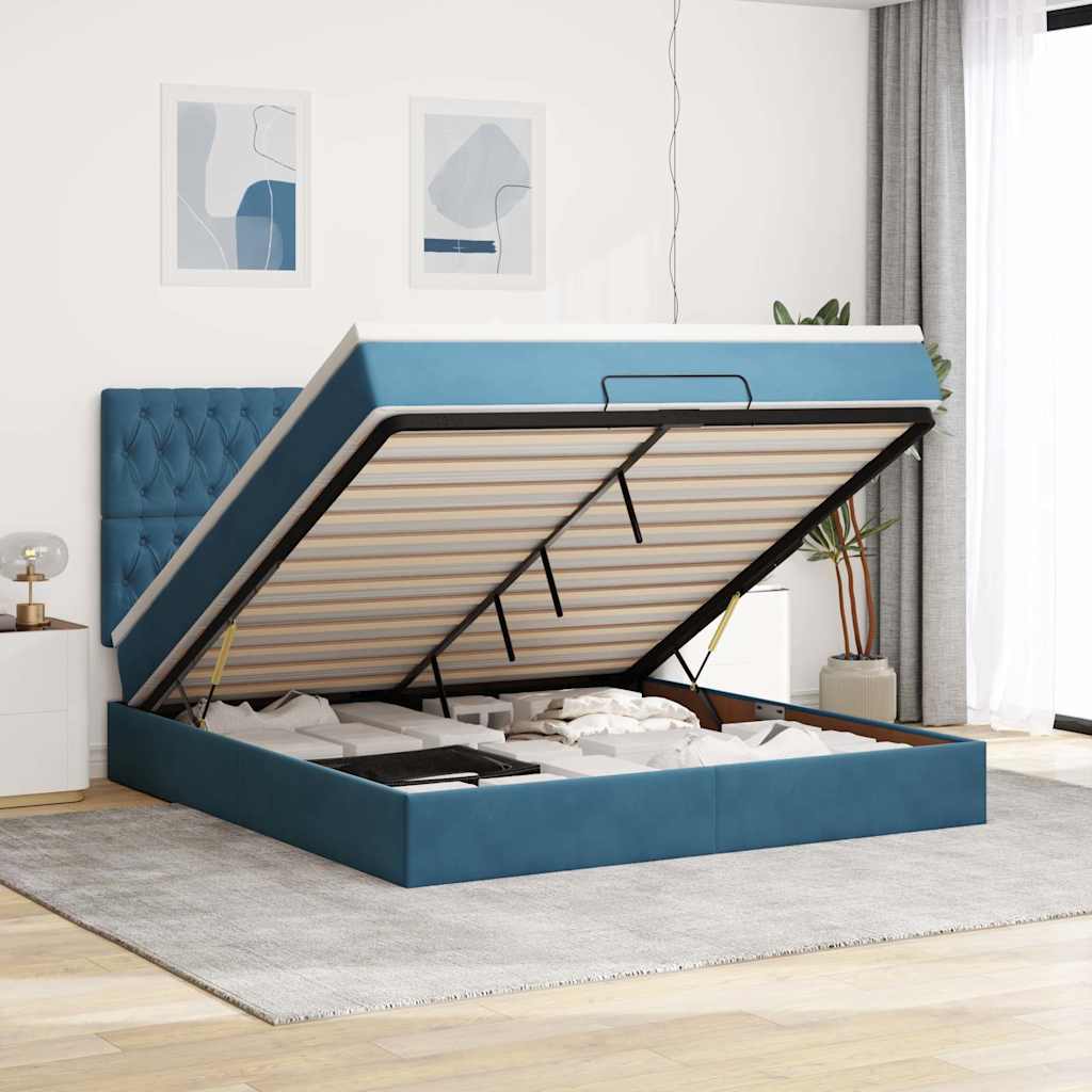 Osmanský Rám Postele S Matracemi Tmavě Modrá 90X200Cm Samet Tmavě Moddrá