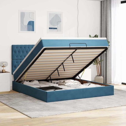 Osmanský Rám Postele S Matracemi Tmavě Modrá 90X200Cm Samet Tmavě Moddrá
