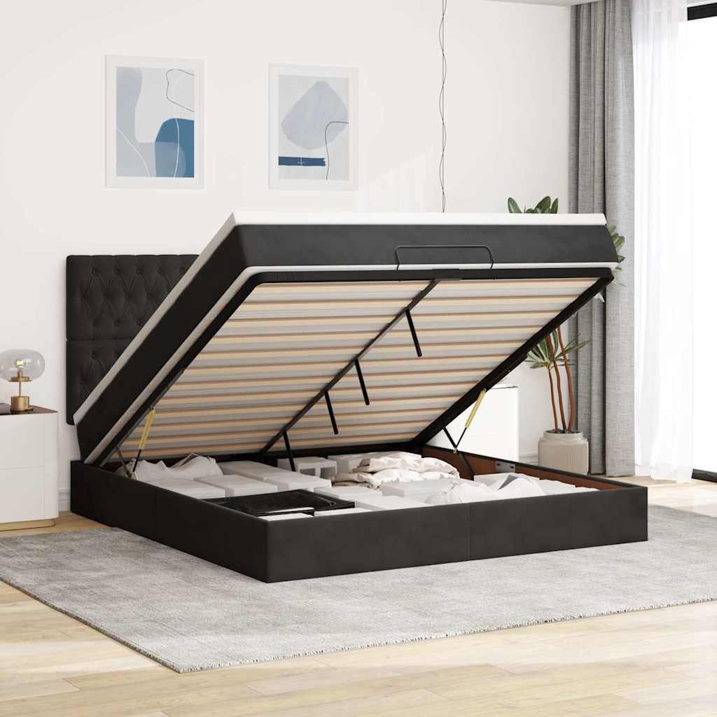 Osmanský Rám Postele S Matracemi Černá 80X200Cm Samet Černá