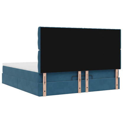 Osmanský Rám Postele S Matrací Tmavě Modrý 200X200Cm Samet