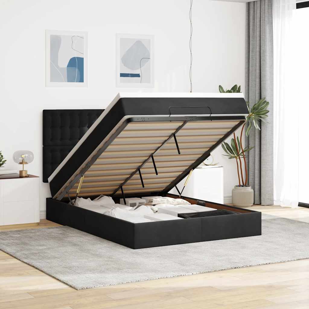 Osmanský Rám Postele S Matracemi Černá 80X200Cm Samet Černá