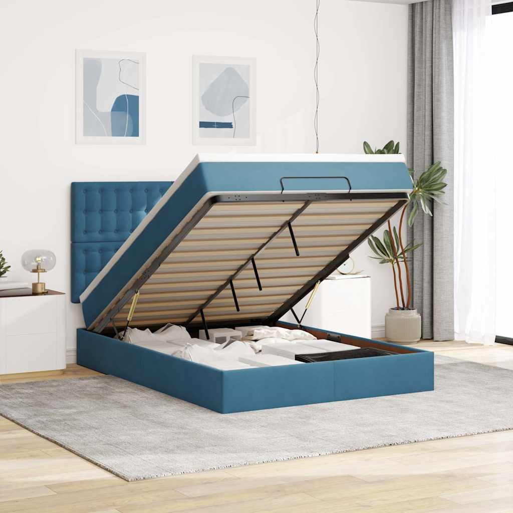 Osmanský Rám Postele S Matracemi Tmavě Modrá 90X200Cm Samet Tmavě Moddrá