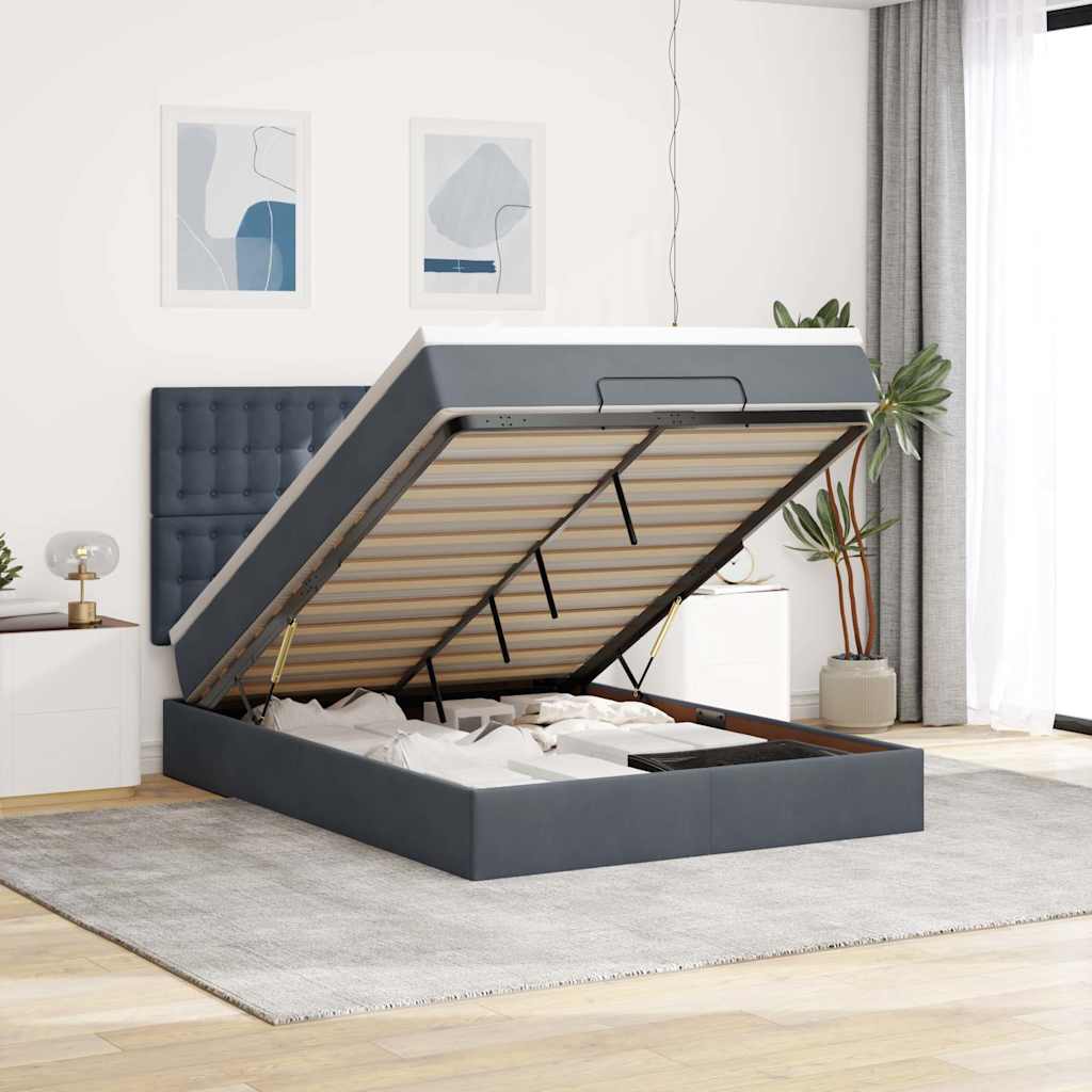 Osmanský Rám Postele S Matracemi 100X200Cm Samet Tmavě Šedá