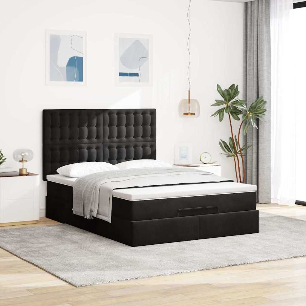 Osmanský Rám Postele S Matracemi Černá 140X200Cm Samet