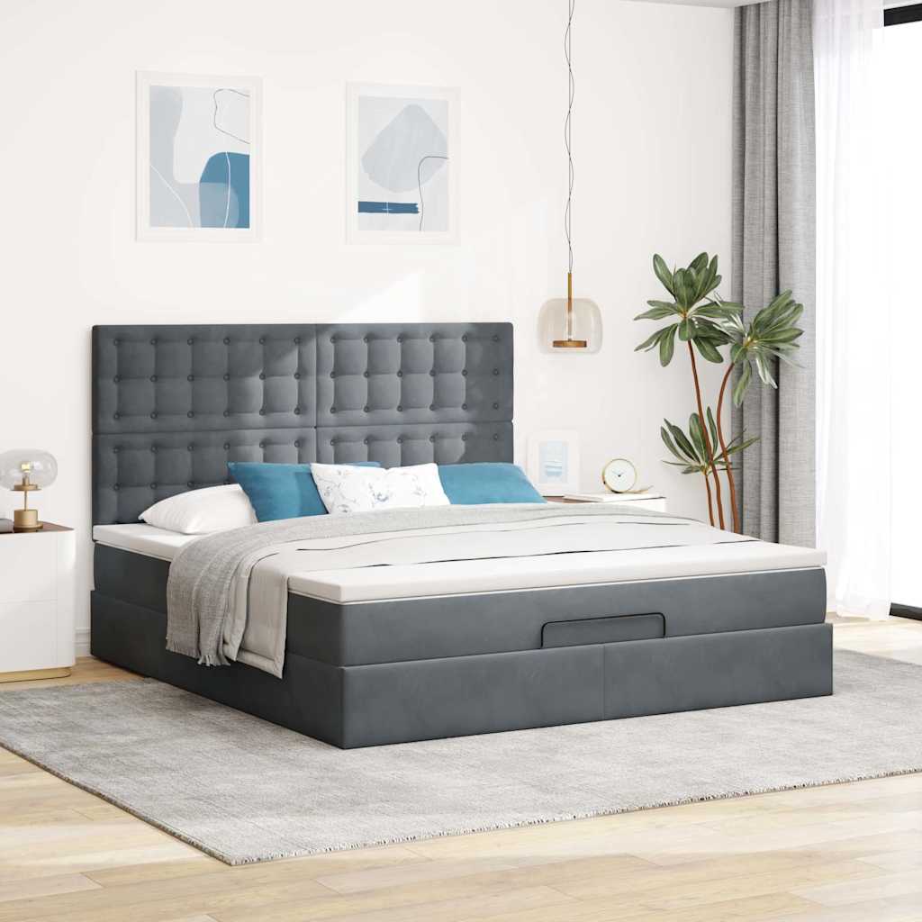 Osmanský Rám Postele S Matracíes Tmavě Šedá 160X200Cm Samet