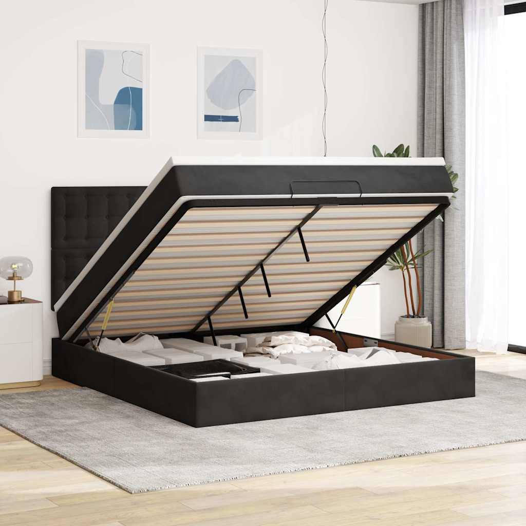Osmanský Rám Postele S Matracemi Černá 80X200Cm Samet Černá