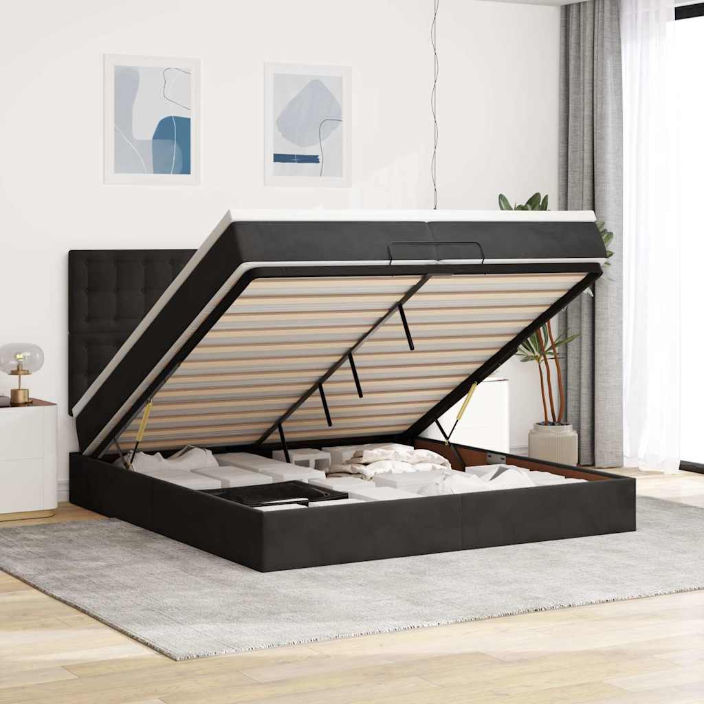 Osmanský Rám Postele S Matracemi Černá 80X200Cm Samet Černá