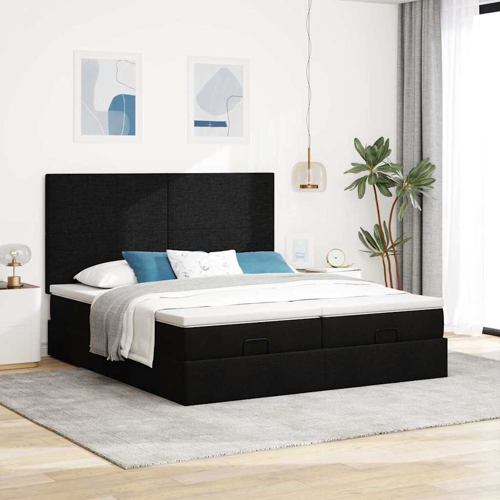 Osmanský Rám Postele S Matrací Černá 160X200Cm Textil